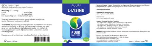 PUUR L Lysine compleet 500g PP EAN 8718182710694