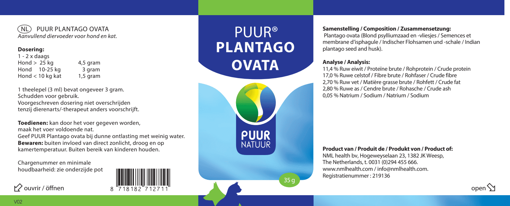 PUUR Plantago ovata 35g HK EAN 8718182712711
