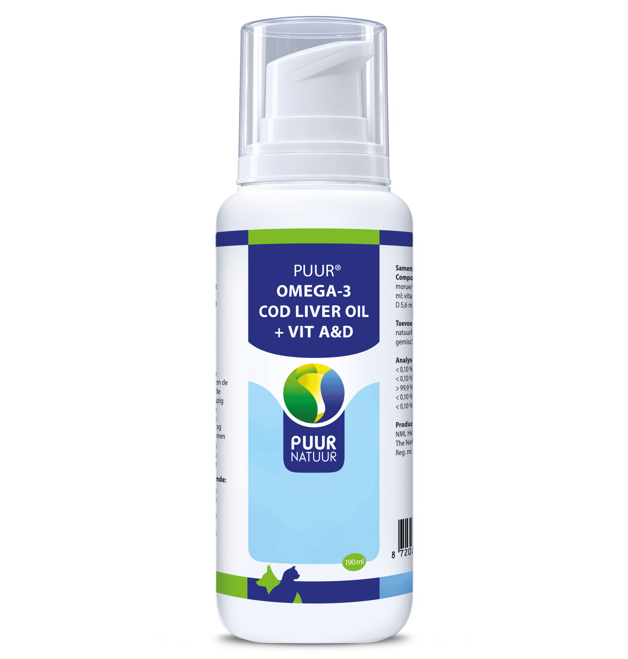 PUUR omega 3 cod liver oil vit ad 190ml mockup fles 1
