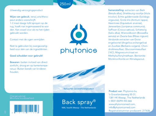 Phytonics Back spray 250ml EAN 8718182711356