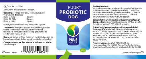 puur probiotia voor honden etiket